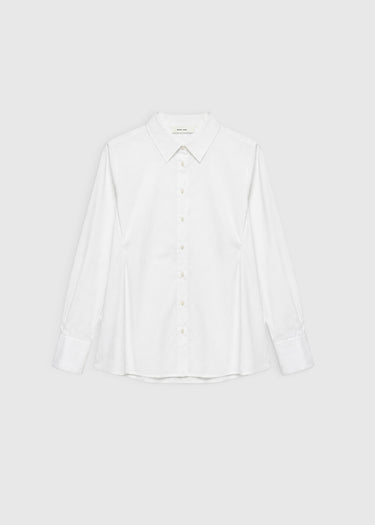 Chemise blanche femme haut de gamme poignets plissés boutons nacre – Dorothea
