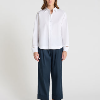 Chemise blanche femme Dahlia popeline coton col structuré boutons nacre poignets fendus
