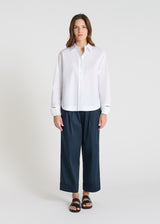 Chemise blanche femme Dahlia popeline coton col structuré boutons nacre poignets fendus
