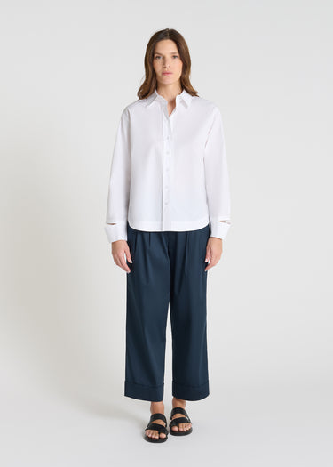 Chemise blanche femme Dahlia popeline coton col structuré boutons nacre poignets fendus
