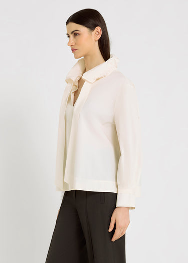 Blouse blanche femme en coton, col bouffant semi-réglable – Blouse Doli ivoire
