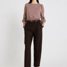 Chemisier femme rayé bordeaux fluide coupe boîte – Top Doris
