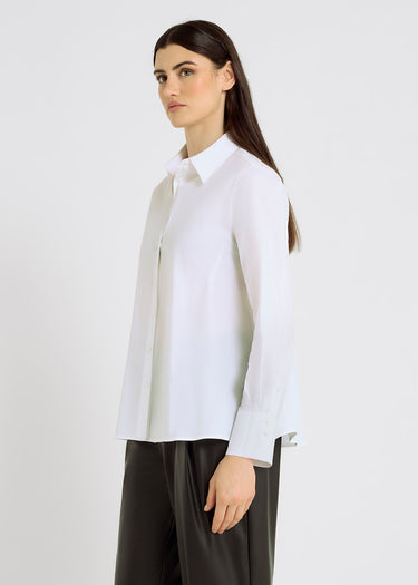 Blouse blanche femme fluide chic découpe dos popeline stretch – Dorothea

