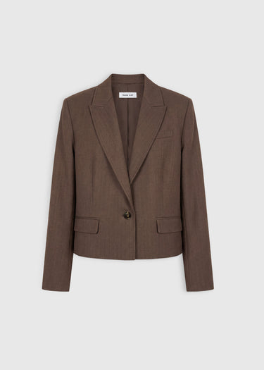 Blazer femme marron chocolat chevron poches à rabat pince taille – Edith
