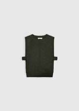 Débardeur pull femme vert foncé mérinos dos plus long bandes latérales – Ernest
