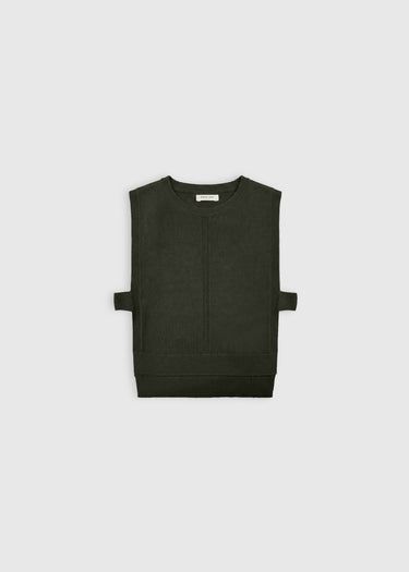 Débardeur pull femme vert foncé mérinos dos plus long bandes latérales – Ernest
