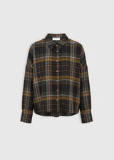 Chemise à carreaux femme marron doré boutons nacre gravée base arrondie – Everlane
