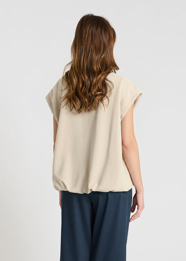 Chemisier femme chic beige sable molleton doux, sweat manches courtes casual – Edelweiss

