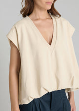 Pull sans manche femme beige sable molleton, silhouette souple tenue chic – Edelweiss
