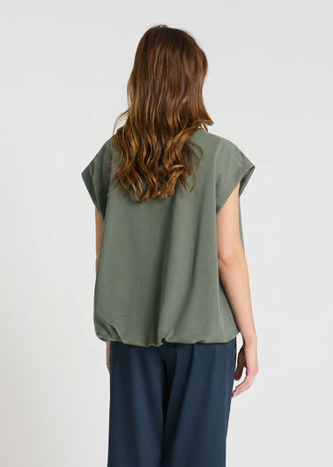 Pull sans manche femme vert kaki molleton, volume arrondi tenue chic décontractée – Edelweiss
