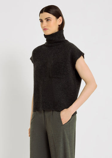 Pull femme sans manche anthracite chaud doux baby alpaga – Edgar
