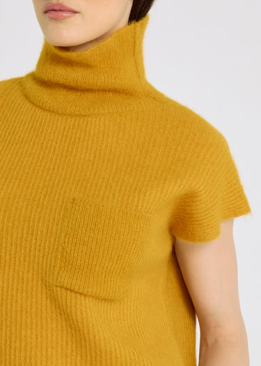 Veste sans manche femme jaune alpaga poche graphique – Edgar
