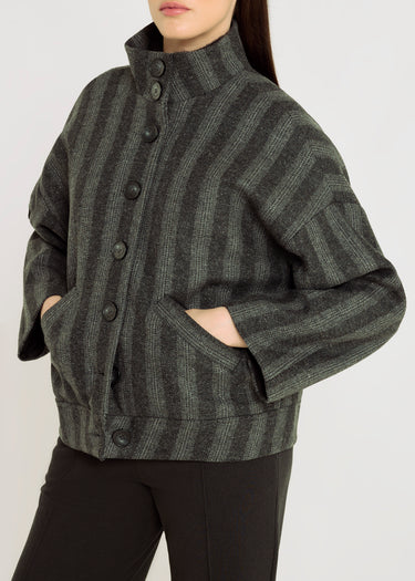 Blouson femme anthracite oversize tweed rayé col montant – Edison
