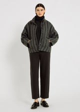 Blouson femme anthracite tweed rayé laine col montant structuré – Edison
