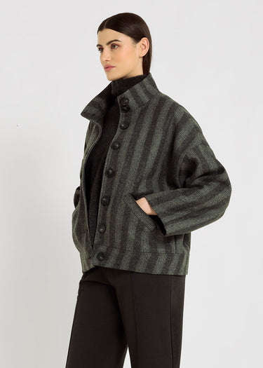 Blouson anthracite femme chic tweed laine soie boutons corozo – Edison
