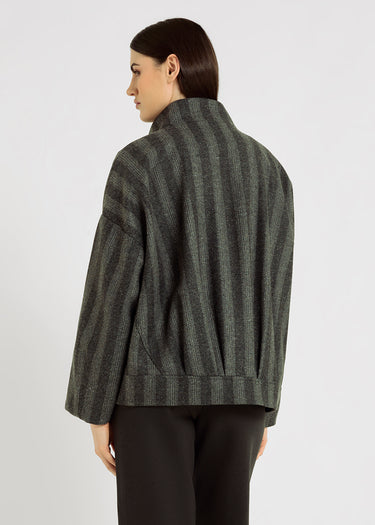 Veste courte femme anthracite tweed rayé emmanchure basse – Edison
