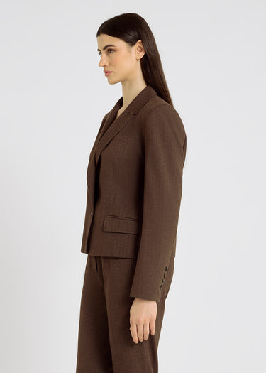 Veste chic femme marron chocolat chevron structurée poche passepoilée – Edith
