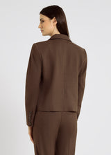 Veste tailleur femme marron chocolat chevron bouton corne – Edith
