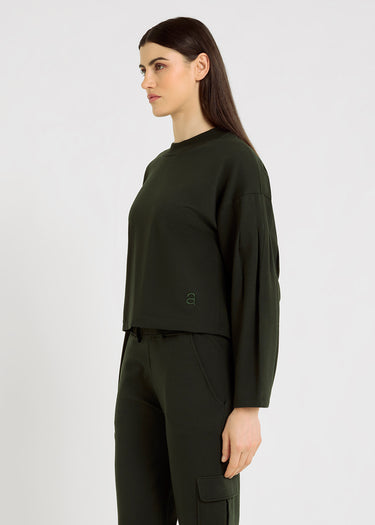 Sweat vert foncé femme décontracté chic molleton encolure ronde – Edmund

