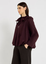 Pull zippé femme bordeaux molleton poches obliques capuche froncée – Edward

