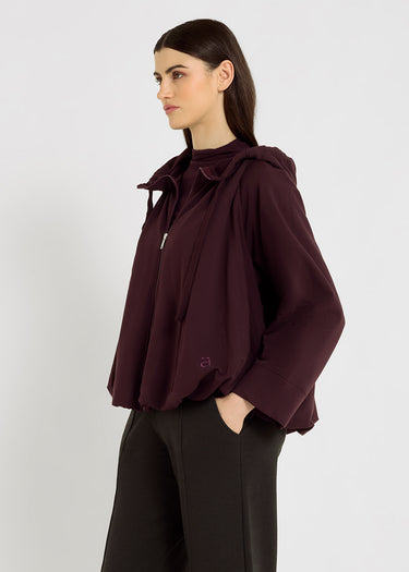 Pull zippé femme bordeaux molleton poches obliques capuche froncée – Edward
