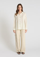 Chemise rayée femme Églantine jaune voile coton léger rayures verticales boutons nacre
