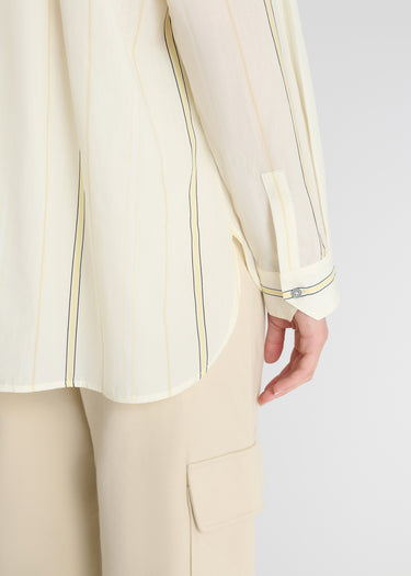 Vue arrière chemise Églantine jaune rayée fronces dos empiècement voile coton femme

