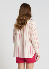 Vue arrière chemise Églantine rose indien rayée fronces dos empiècement voile coton femme
