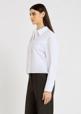 Blouse blanche femme coton stretch découpe arrondie bas ajustable – Eliza
