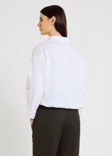 Chemisier blanc femme chic tendance popeline stretch plis poignets – Eliza
