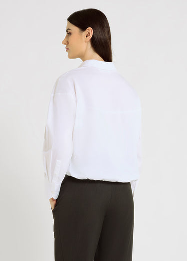 Chemisier blanc femme chic tendance popeline stretch plis poignets – Eliza
