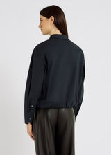 Blouse femme bleu marine fluide popeline stretch plis poignets – Eliza
