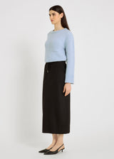 Jupe femme anthracite flanelle douce volume droit surpiqûre – Emily
