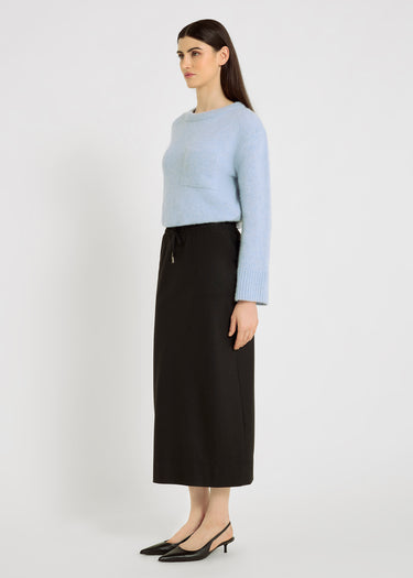 Jupe femme anthracite flanelle douce volume droit surpiqûre – Emily
