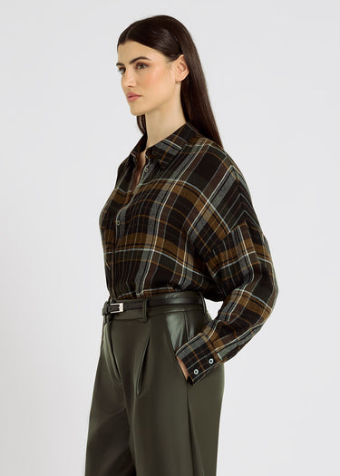 Chemisier femme chic carreaux marron doré tissu mélangé découpe dos – Everlane
