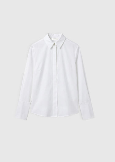 Chemise blanche femme élégante en  popeline coton coupe droite structurée boutons nacre – Fedora