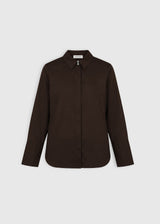 Chemise marron chocolat femme élégante en popeline coton coupe droite structurée boutons nacre – Fedora