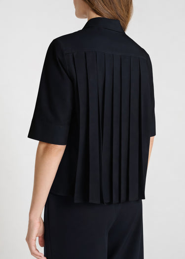 Blouse noire femme popeline coton, coupe droite moderne, volume boîte - Vue de profil Fleurette
