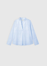 Blouse bleu ciel femme chic twill coton col mao ouvert volume patineuse – Francoise
