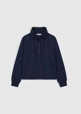 Pull sweat femme bleu marine coton stretch col montant liens rib – Franklin
