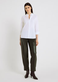 Chemise blanche femme popeline coton coupe droite structurée boutons nacre – Fedora
