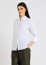 Chemise blanche femme chic patte boutonnage cachée poignets longs – Fedora

