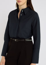 Chemise femme bleu marine popeline 100% coton tombé structuré – Fedora
