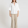Blouse Fiza blanc optique – chemisier femme chic en voile de coton, col pied-de-col, manches ballon
