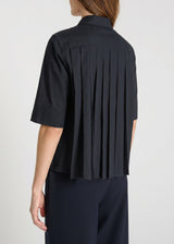 Blouse noire femme popeline coton, coupe droite moderne, volume boîte - Vue de profil Fleurette
