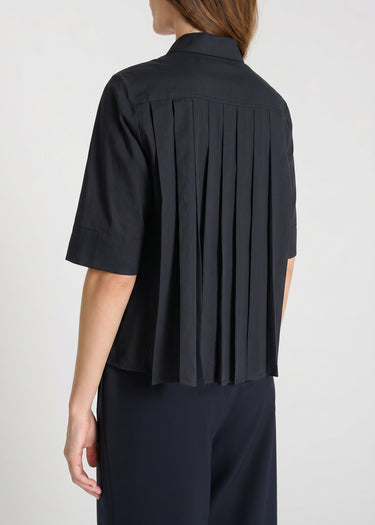Blouse noire femme popeline coton, coupe droite moderne, volume boîte - Vue de profil Fleurette
