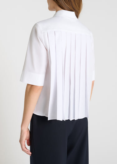 Détail plis chemise Fleurette blanc optique empiècement dos mouvement graphique popeline
