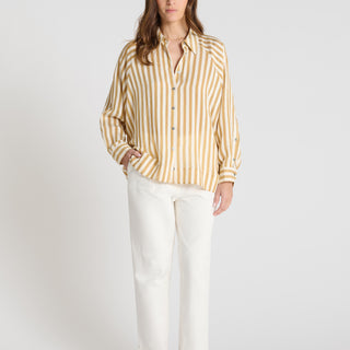 Chemise rayée femme Flore jaune miel voile coton léger rayures verticales manches amples
