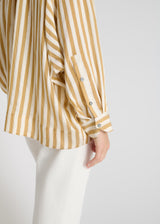 Vue arrière chemise Flore jaune miel rayée voile coton dos fluide manches amples
