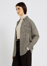 Chemisier noir femme rayé viscose oversize empiècement dos jeu rayures – Frances
